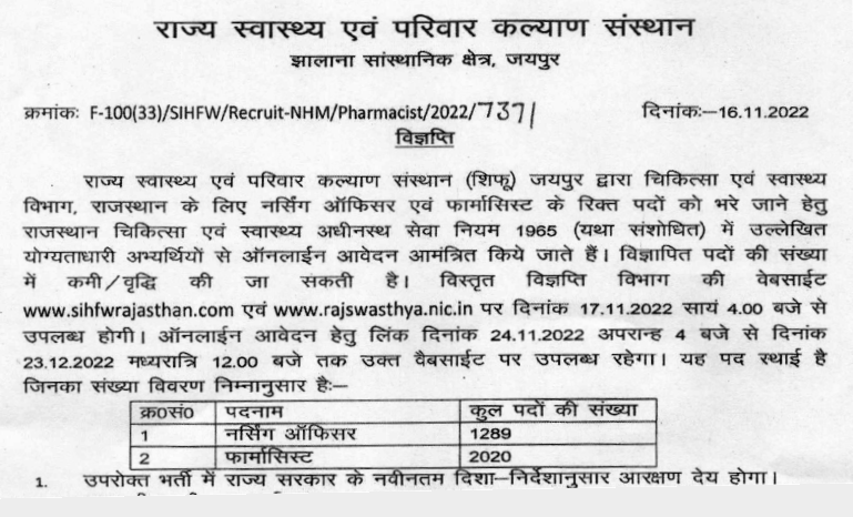 राजस्थान NHM भर्ती 2022