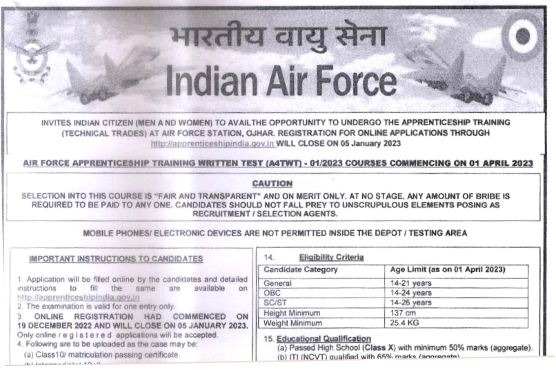 Indian Air Force Apprentice Online Form
